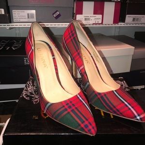 Red Plaid Pumps Sz 8